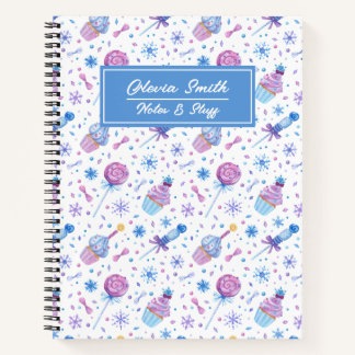 Fun Blue and Purple Snow Cup Cake and Lollipop Notebook