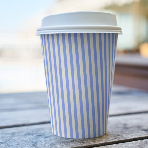 Fun, Blue and White Diagonal Striped Paper Cups