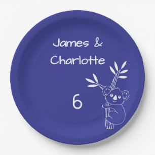 Fun Blue Australian Animals Twin 6th Birthday  Paper Plate
