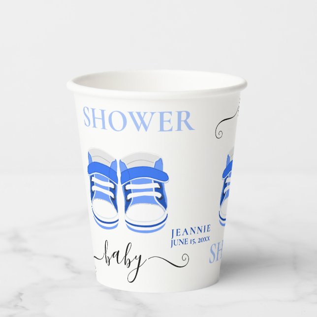 Fun Blue Baby Shoes BABY SHOWER Paper Cups (Front)