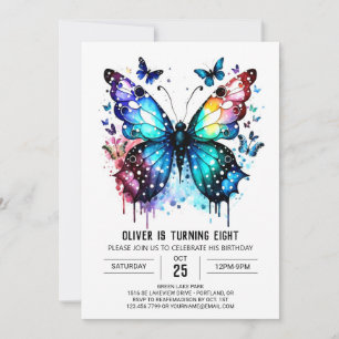 Fun Blue Butterfly Boy Birthday Invitation