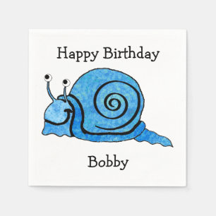 Fun blue Cartoon Birthday Smiling Snail Napkin