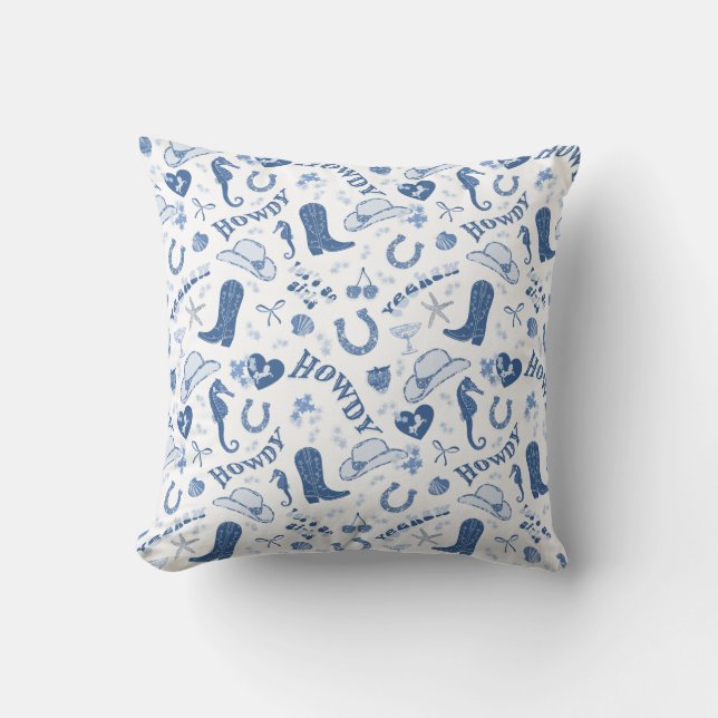 Fun Blue Coastal Cowgirl Pattern Cushion (Front)