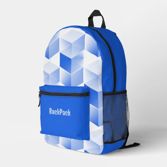 Fun Blue Cubes, Personalised  Printed Backpack (Back Corner Right)