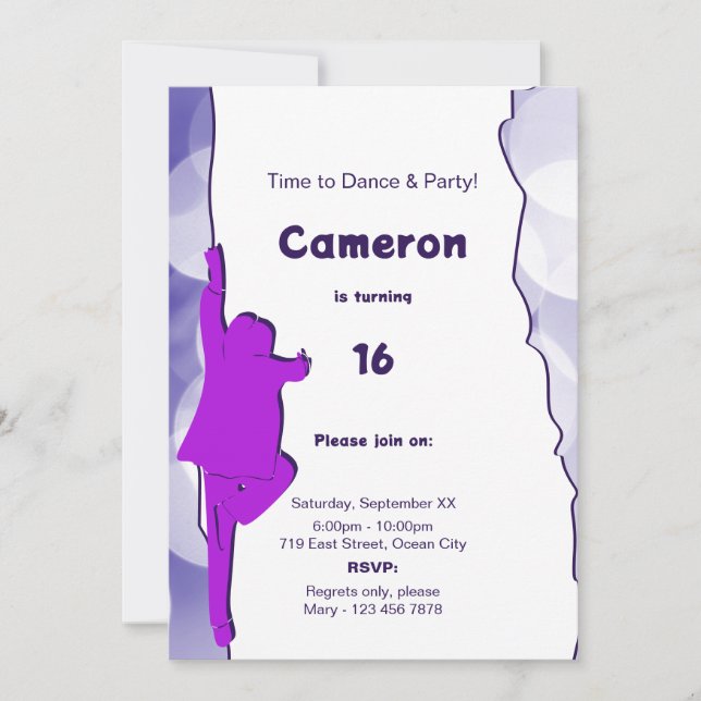 Fun Blue Dance Party 16th Birthday Invitation (Front)