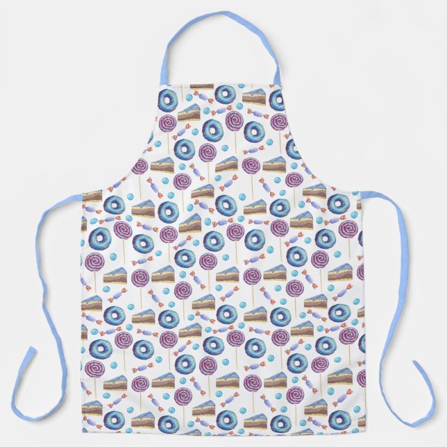 Fun Blue Doughnuts and Cupcakes Pattern Apron (Front)