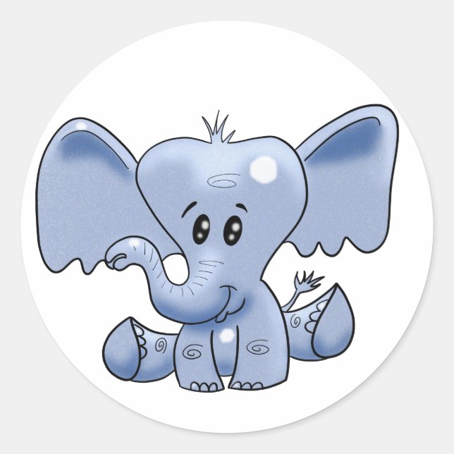 Fun Blue Elephant Classic Round Sticker (Front)