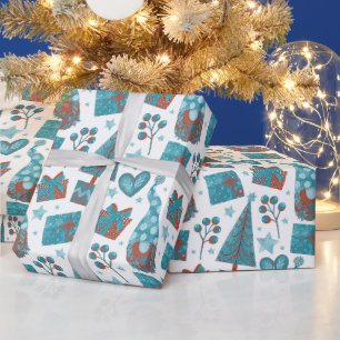 Fun Blue Festive Gonks Christmas Themed Parcel Wrapping Paper