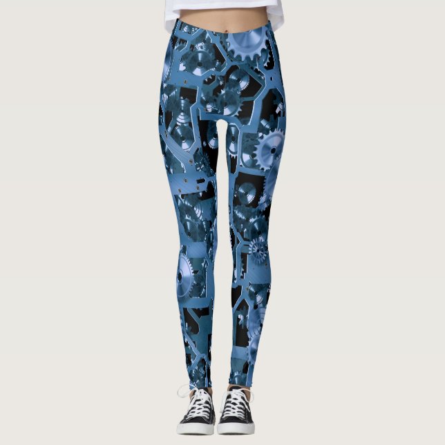 Fun Blue Gears! Leggings (Front)