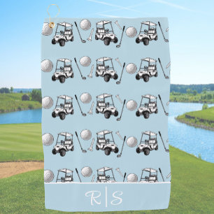 Fun Blue Golf Balls Cute Cart Custom Monogram Towel