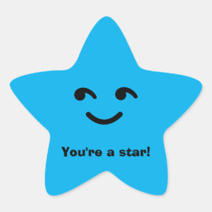 Fun Blue Happy Smiling Face You're A Star School Sticker