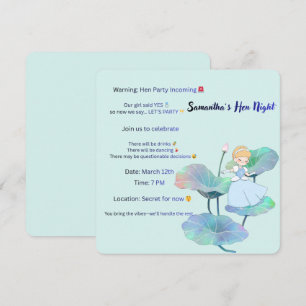 Fun Blue Hen Night Invitation – Playful Bride Illu