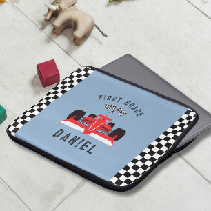 Fun Blue Kids Red Racing Car Laptop Sleeve