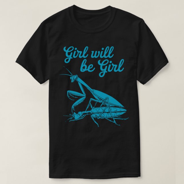 Fun Blue Mantis Illustration with Whimsical Text T-Shirt (Design Front)