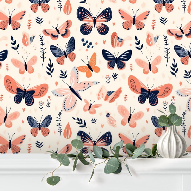Fun Blue Orange Butterfly Floral Wallpaper (Creator Uploaded)