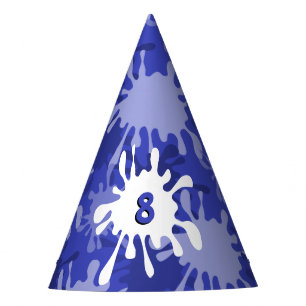 Fun Blue Painting Splatter 8th Birthday Paper Party Hat