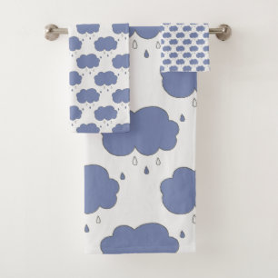 Fun Blue Rain Clouds Pattern  Bath Towel Set