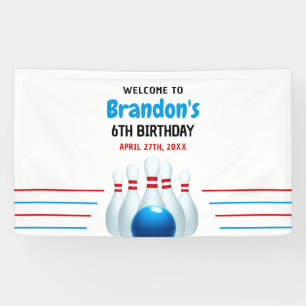 Fun Blue & Red Bowling Kids 6th Birthday Banner