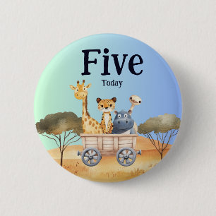 Fun Blue Safari 5th Birthday 6 Cm Round Badge