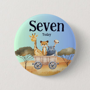 Fun Blue Safari 7th Birthday 6 Cm Round Badge