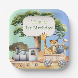 Fun Blue Safari Party Paper Plate