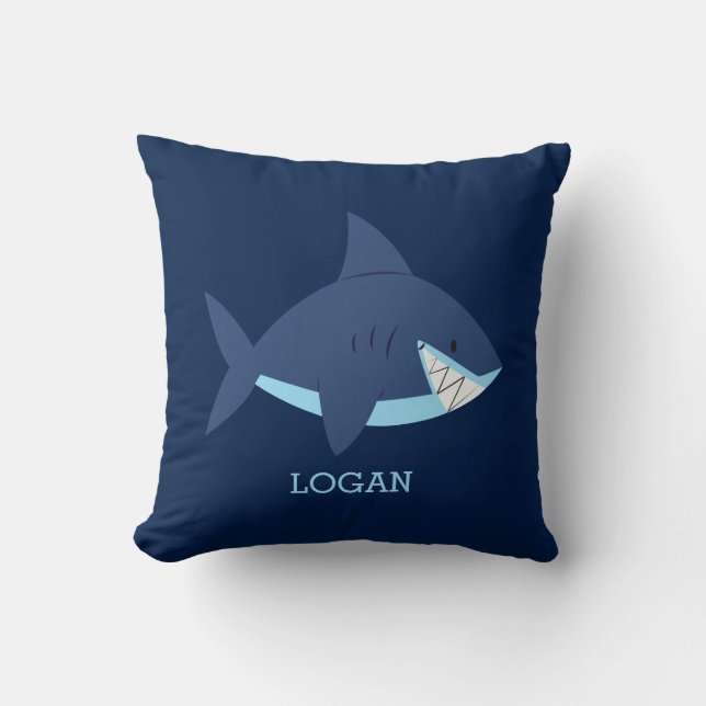 Fun Blue Shark Kids Cushion (Front)