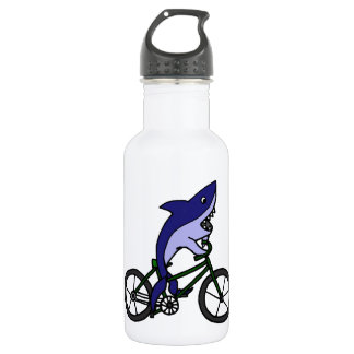 Fun Blue Shark Riding Green Bicycle 532 Ml Water Bottle