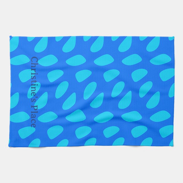 Fun Blue Teardrop Abstract Pattern Tea Towel (Horizontal)