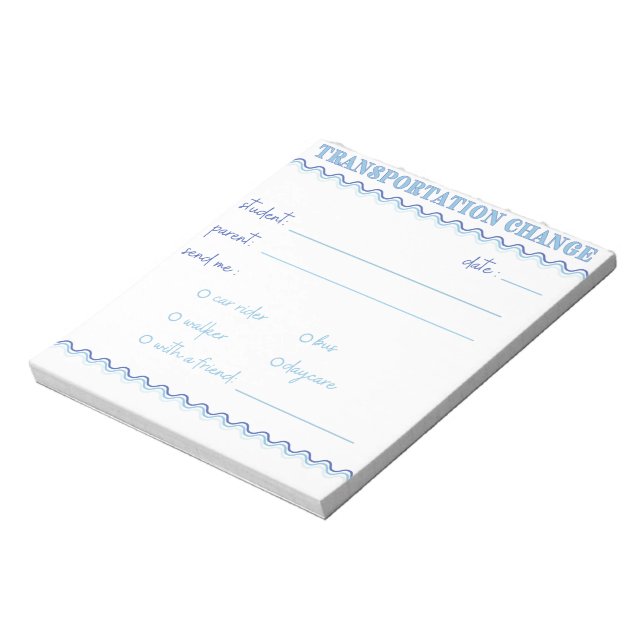 Fun Blue Transportation Change Notepad (Rotated)