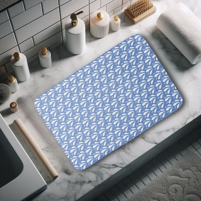 Fun Blue White Minimalist Splash Pattern  Bath Mat (Creator Uploaded)