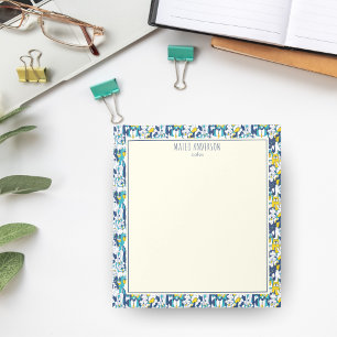 Fun Blue Yellow Dogs Pattern Personalised Name Notepad
