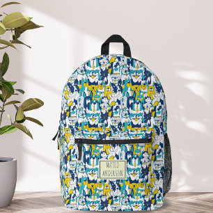 Fun Blue Yellow Dogs Pattern Personalized Name Printed Backpack