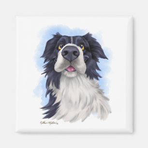 Fun Boarder Collie Cartoon Magnet