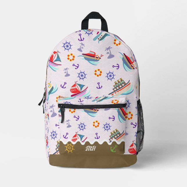Fun Boat White Printed Backpack (Front)