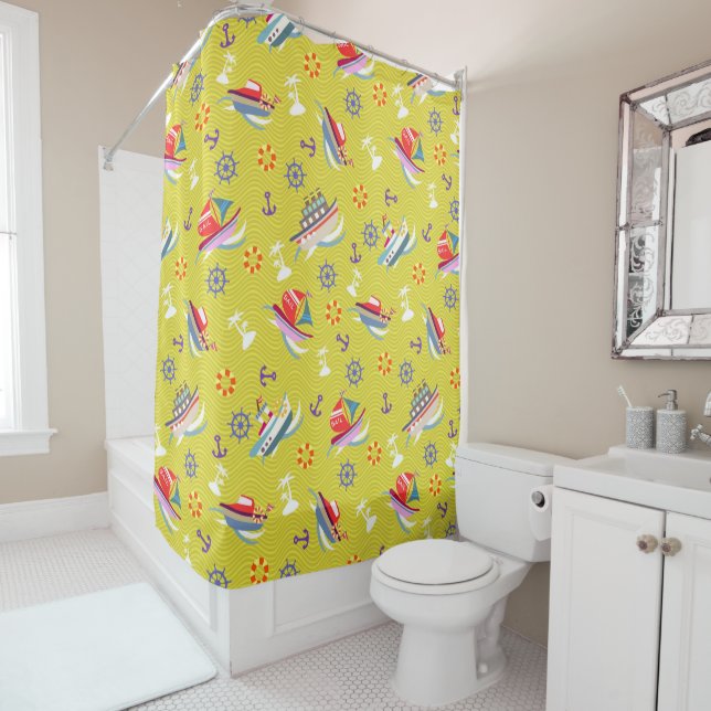 Fun Boats Green Shower Curtain (In Situ)