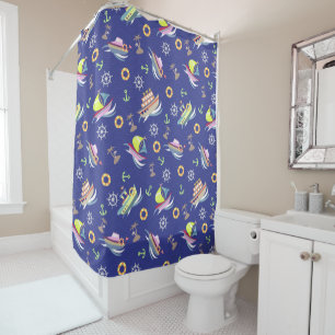 Fun Boats Navy Shower Curtain