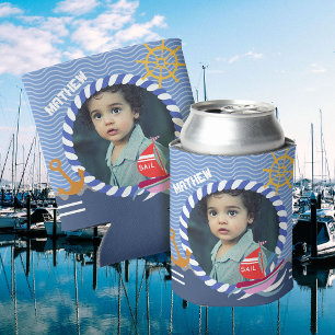 Fun Boats Photo Blue Can Cooler