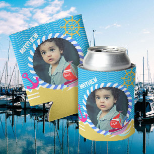 Fun Boats Photo Blue Yellow Can Cooler