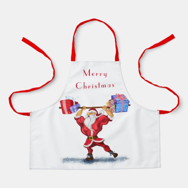 Fun Bodybuilder Santa Claus with Christmas Gifts Apron (Front)