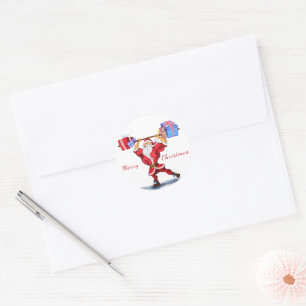 Fun Bodybuilder Santa Claus with Christmas Gifts  Classic Round Sticker