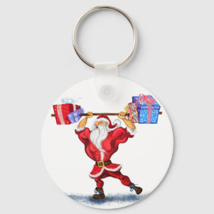 Fun Bodybuilder Santa Claus with Christmas Gifts Key Ring