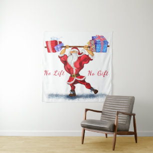 Fun Bodybuilder Santa Claus with Christmas Gifts Tapestry