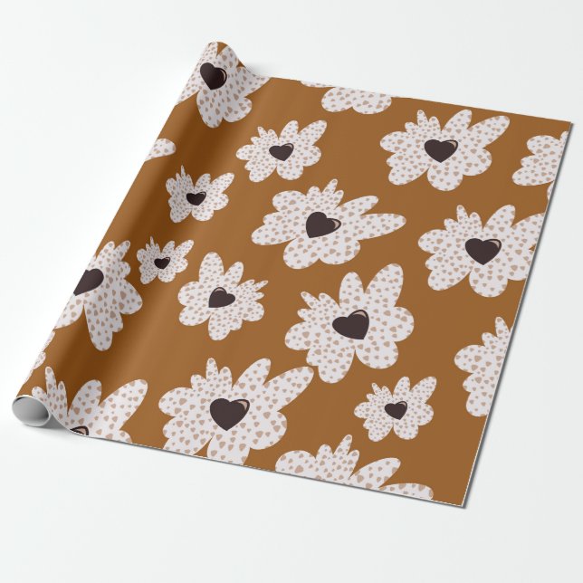 Fun Boho Style Flower Wrapping Paper (Unrolled)
