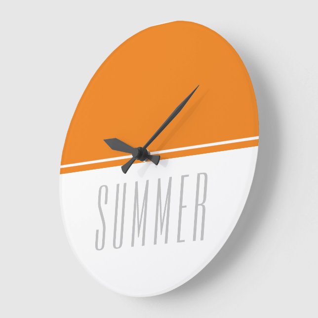 Fun Bold Bright Orange White Slim SUMMER Text  Large Clock (Angle)