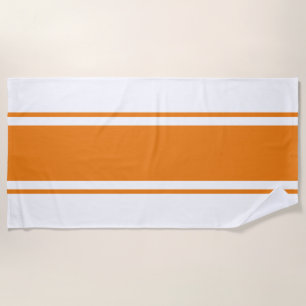 Fun Bold Bright Summer Orange White Racing Stripes Beach Towel