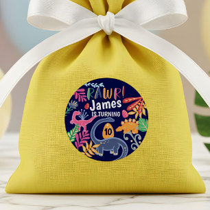 Fun, Bold & Colourful Dinosaur Jungle Leaves Classic Round Sticker