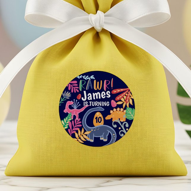 Fun, Bold & Colourful Dinosaur Jungle Leaves Classic Round Sticker (Fun, Bold & Colorful Dinosaur Jungle Leaves Classic Round Sticker)