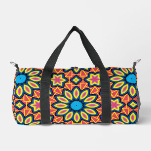 Fun Bold Colourful Geometric Retro Flower Pattern Duffle Bag