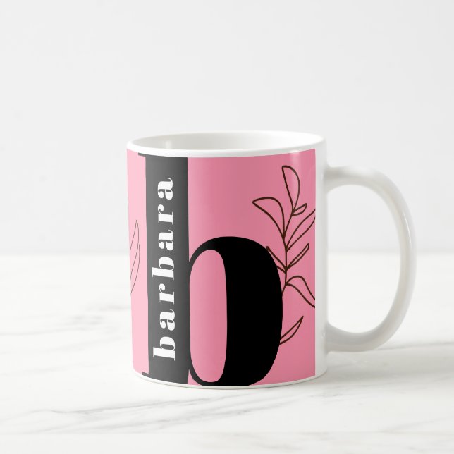 Fun Bold Typography Monogram Line Art Pink Coffee  Mug (Right)