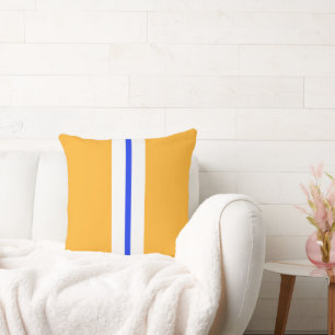 Fun Bold Yellow Bright Blue White Racing Stripes Cushion
